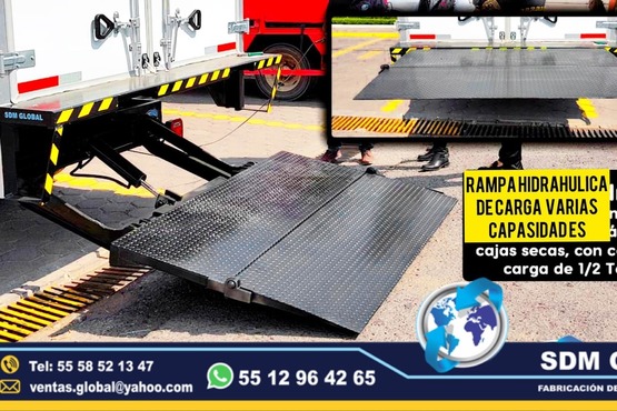 Venta y Fabricantes de Rampas hidraulicas para camiones, camionetas, camion, de carga y descarga SDM Global Mexico somos una empresa líder en la venta como fabricantes de Rampas Hidraulicas para camion, camioneta, de carga y descarga cajas y remolques con personal altamente capasitado para su fabricacion.Las rampas hidráulicas son plataformas de acero que te ayudarán a cargar y descargar una gran cantidad de productos en menor tiempo, fabricadas para carrocerias remolques cajas secas plataformas unidade moviles, especiales para chasis camioneta camiones rabonesSomos una Empresa Mexicana líder en el Mercado con años de experiencia, especialistas como fabricantes de Rampas Hidraulicas Unidades Moviles, carrocerias, remolques, pipas para agua, autotanques, recolectores y compactadores de basura, alargado y acorazado de chasis, equipamiento de patrullas, ambulancias de traslado, gruas de arrastre plataforma, rampas hidraulicas, redilas, estaquitas, cajas secas con copete, somos fabricantes directos de todo tipo de unidades moviles para gobierno municipal, estatal, federal.Somos fabribricantes directos, distribuidores en todo Mexico, comunicate y te atenderemos personalmente. Venta y Fabricantes de Rampas hidraulicas para camiones, camionetas, camion, de carga y descarga SDM Global Mexico somos una empresa líder en la venta como fabricantes de Rampas Hidraulicas para camion, camioneta, de carga y descarga cajas y remolques con personal altamente capasitado para su fabricacion.Las rampas hidráulicas son plataformas de acero que te ayudarán a cargar y descargar una gran cantidad de productos en menor tiempo, fabricadas para carrocerias remolques cajas secas plataformas unidade moviles, especiales para chasis camioneta camiones rabonesSomos una Empresa Mexicana líder en el Mercado con años de experiencia, especialistas como fabricantes de Rampas Hidraulicas Unidades Moviles, carrocerias, remolques, pipas para agua, autotanques, recolectores y compactadores de basura, alargado y acorazado de chasis, equipamiento de patrullas, ambulancias de traslado, gruas de arrastre plataforma, rampas hidraulicas, redilas, estaquitas, cajas secas con copete, somos fabricantes directos de todo tipo de unidades moviles para gobierno municipal, estatal, federal.Somos fabribricantes directos, distribuidores en todo Mexico, comunicate y te atenderemos personalmente.